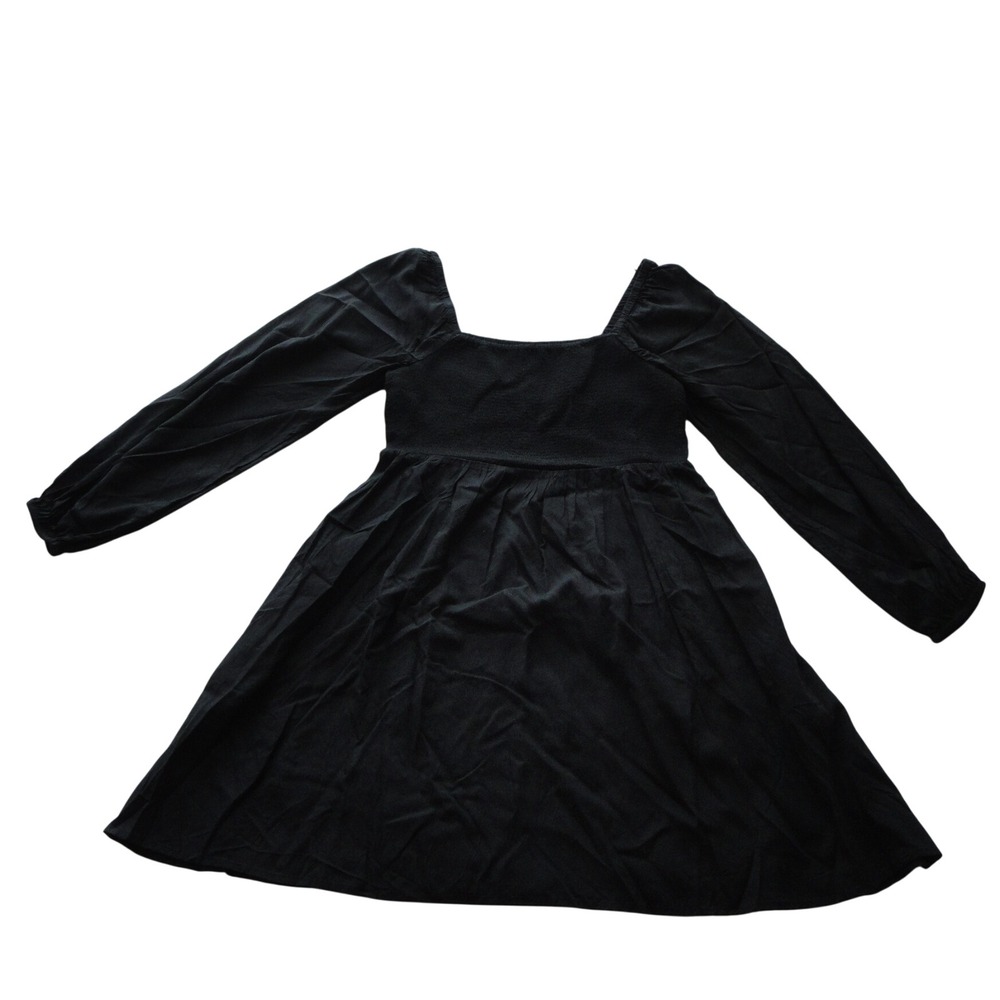 Old Navy Black Smocked Mini Dress Long Puff Sleeve Square Neck Babydoll LBD NWT